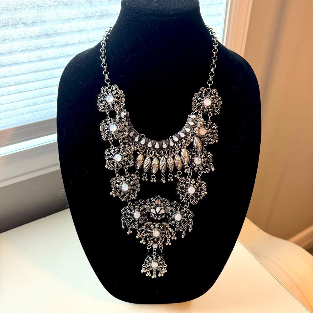 Chrome boho statement necklace